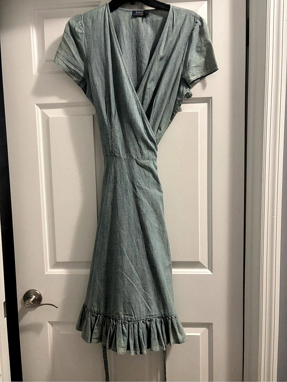 Polo Ralph Lauren Wrap Front Ruffle Midi Dress in Blue Size 10 Like New